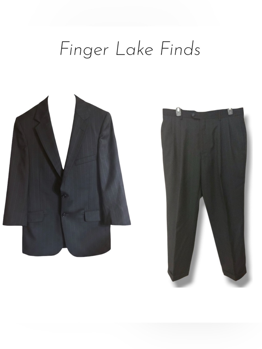 Jos. A. Banks Dark Navy Wool Pinstripe Suit, 40S